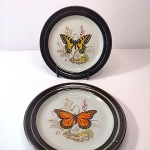 Arabia Finland Butterfly Monarch & Swallowtail Plates #1 & 5, 6.5", Scarce, Vtg.